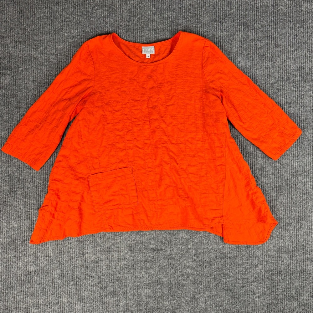 Niche Nilgun Derman Tunic Top Womens S Crinkle Pocket 3/4 Sleeve Made USA Lagom